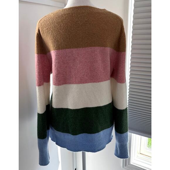 J.Crew Striped Colorblock Sweater Medium Extra Soft Crew Multi-color Fall Cozy - Picture 4 of 6